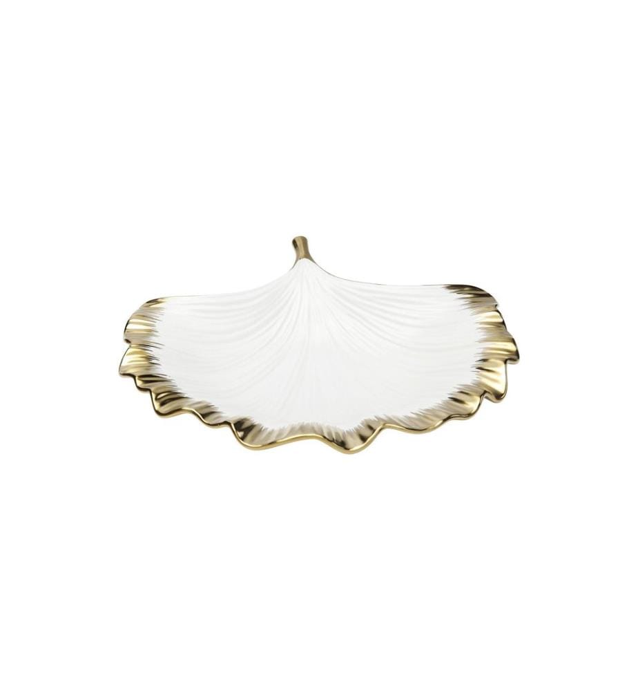 Kare Dekoschale Gingko 28 cm, Gold/Weiss