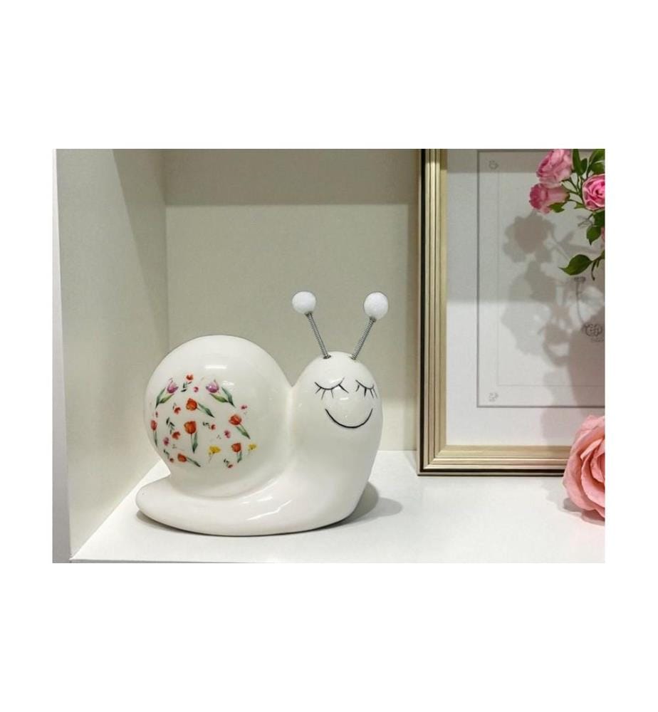 DAMECO - Aufsteller Schnecke mit Blumenmuster Weiss, 9.5 x 4.5 x 7 cm