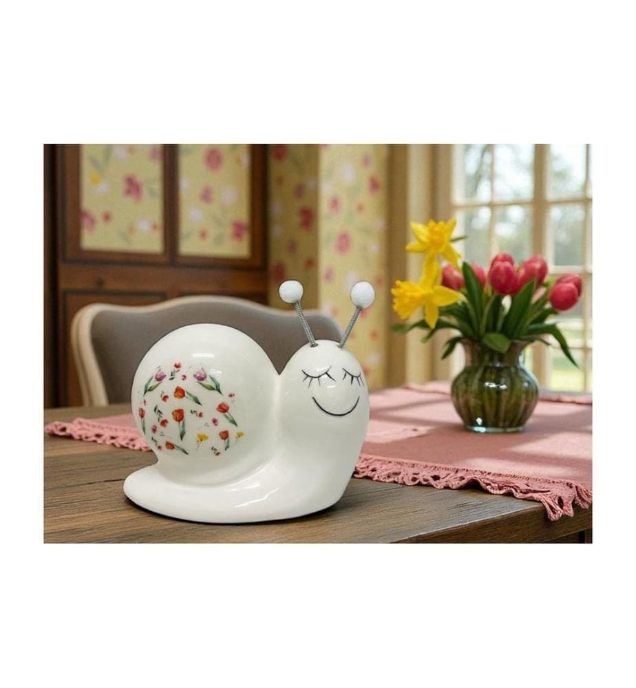DAMECO - Aufsteller Schnecke mit Blumenmuster Weiss, 9.5 x 4.5 x 7 cm