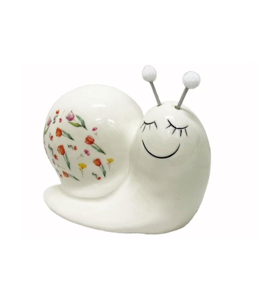 DAMECO - Aufsteller Schnecke mit Blumenmuster Weiss, 15 x 8 x 10 cm
