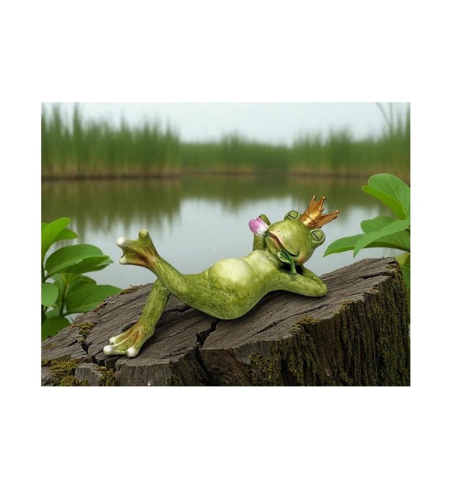 DAMECO - Figure décorative Roi grenouille couché avec tulipe 17 x 37 x 15 cm