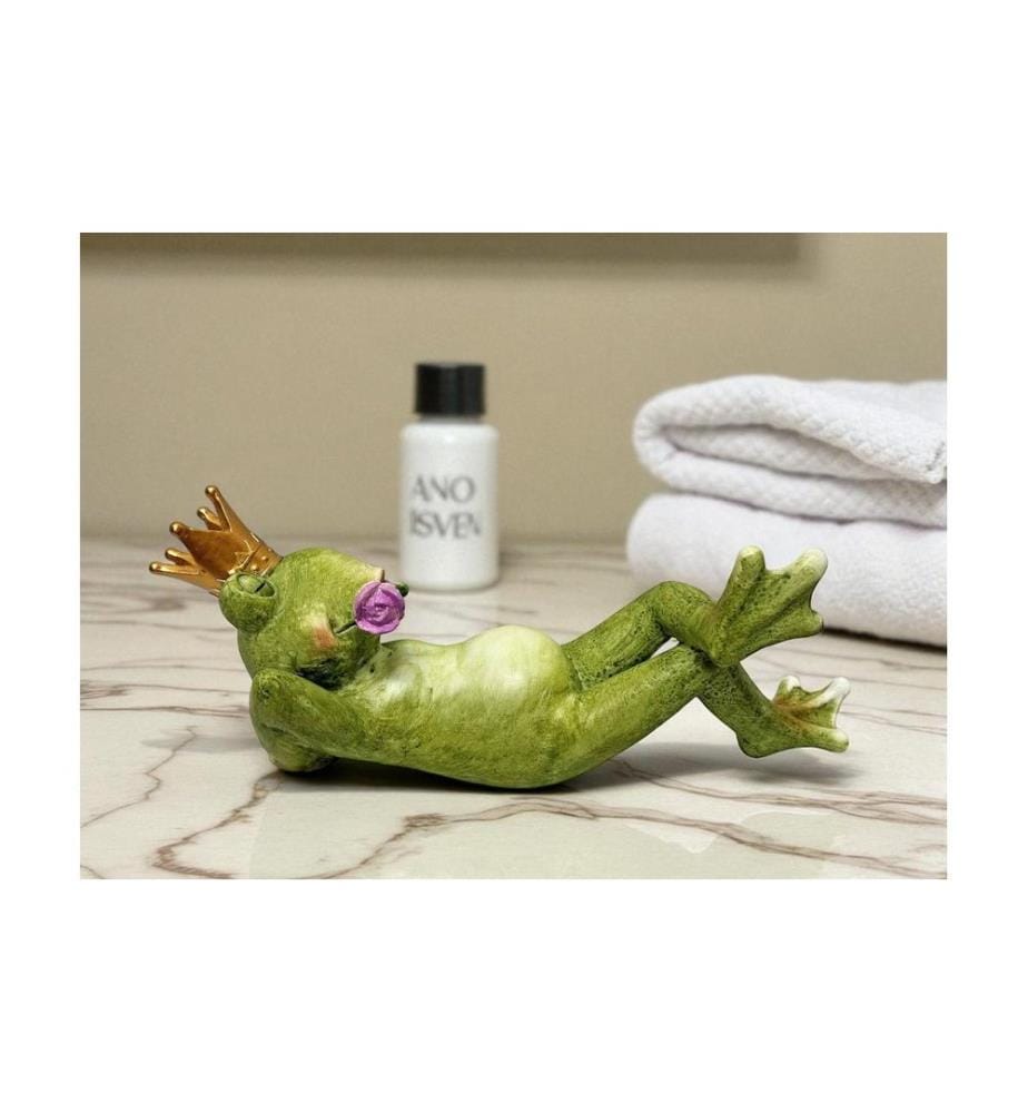 DAMECO - Figure décorative Roi grenouille couché avec tulipe 17 x 37 x 15 cm