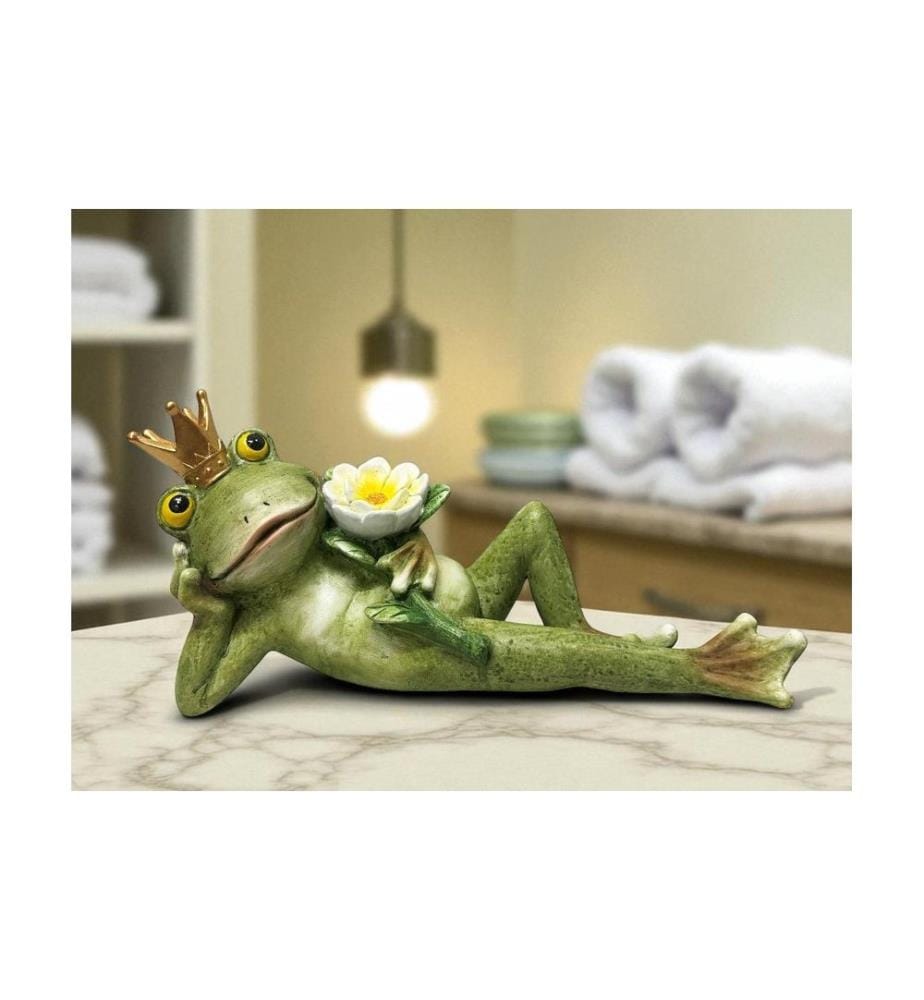 DAMECO - Figure décorative Roi grenouille couché avec rose 11 x 32 x 16 cm