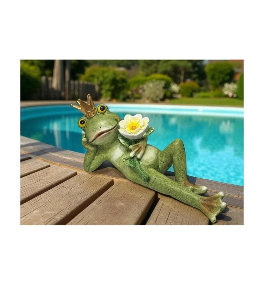 DAMECO - Figure décorative Roi grenouille couché avec rose 11 x 32 x 16 cm