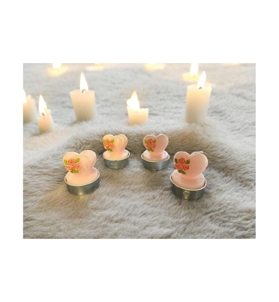 DAMECO - Teelichter in Herzform 4-er Set, Weiss/Rosa