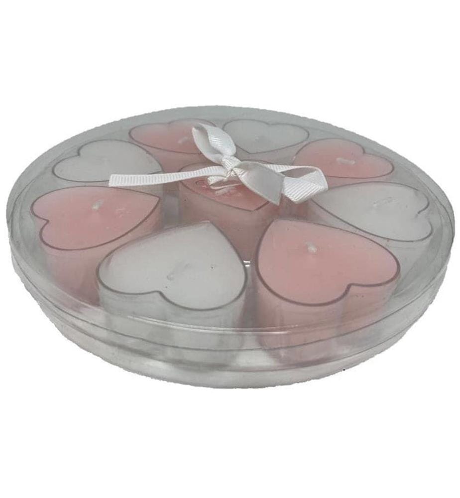 DAMECO - Teelichter in Herzform 9-er Set, Weiss/Rosa