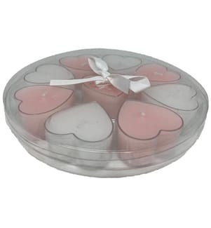 DAMECO - Teelichter in Herzform 9-er Set, Weiss/Rosa