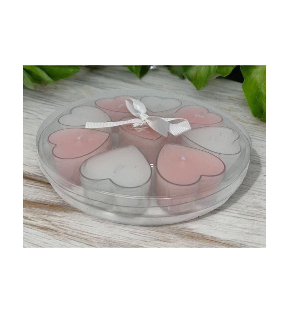 DAMECO - Teelichter in Herzform 9-er Set, Weiss/Rosa