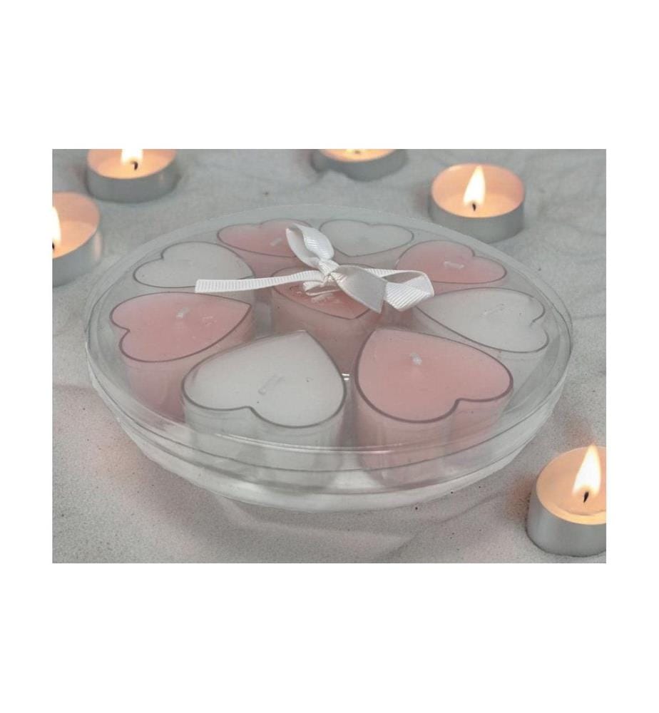 DAMECO - Teelichter in Herzform 9-er Set, Weiss/Rosa