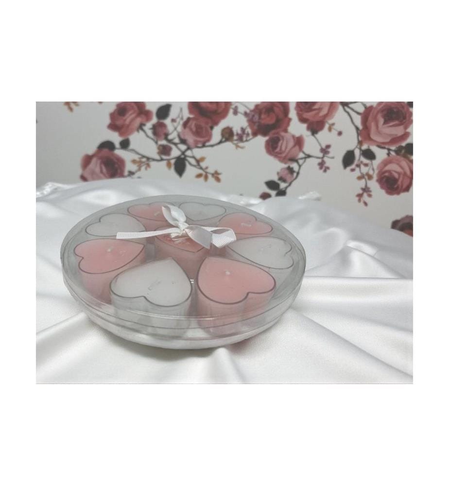 DAMECO - Teelichter in Herzform 9-er Set, Weiss/Rosa