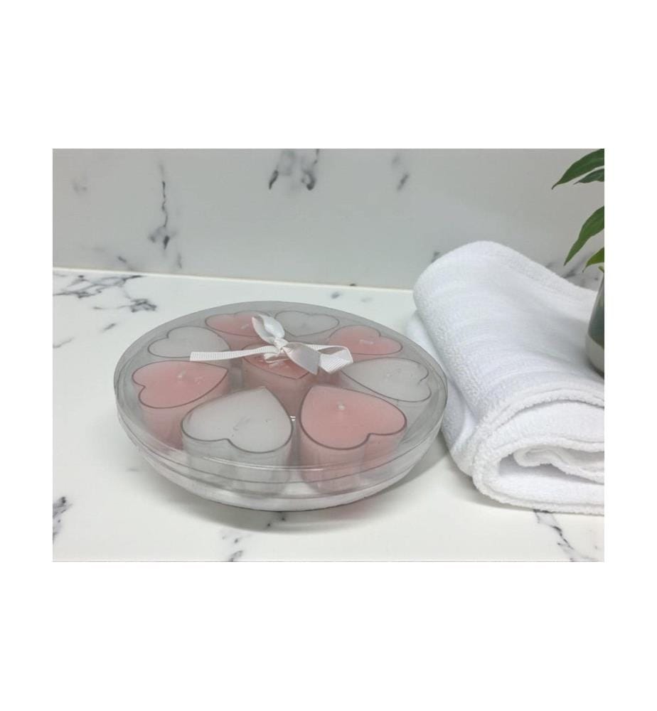DAMECO - Teelichter in Herzform 9-er Set, Weiss/Rosa