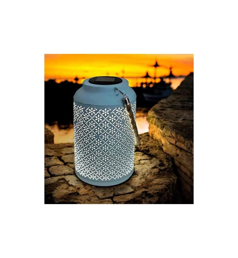 DAMECO - LED Solar Laterne in Blau aus Metall D15.5 cm H25.5 cm