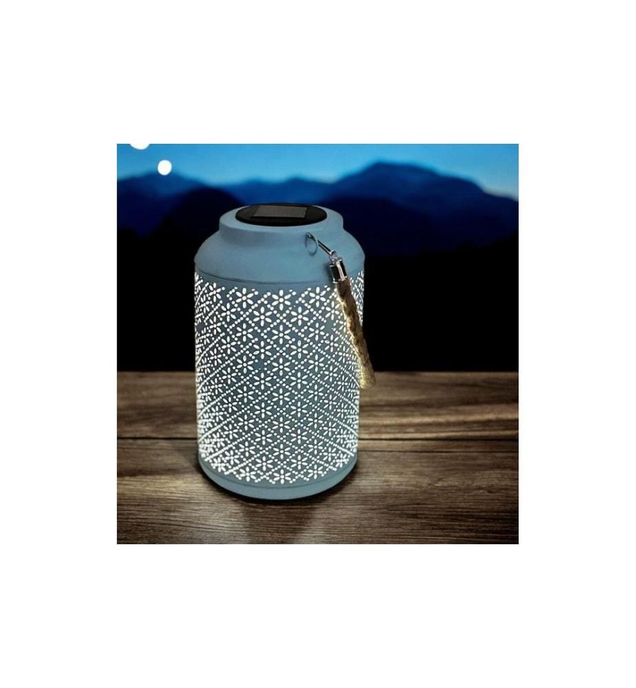 DAMECO - LED Solar Laterne in Blau aus Metall D15.5 cm H25.5 cm