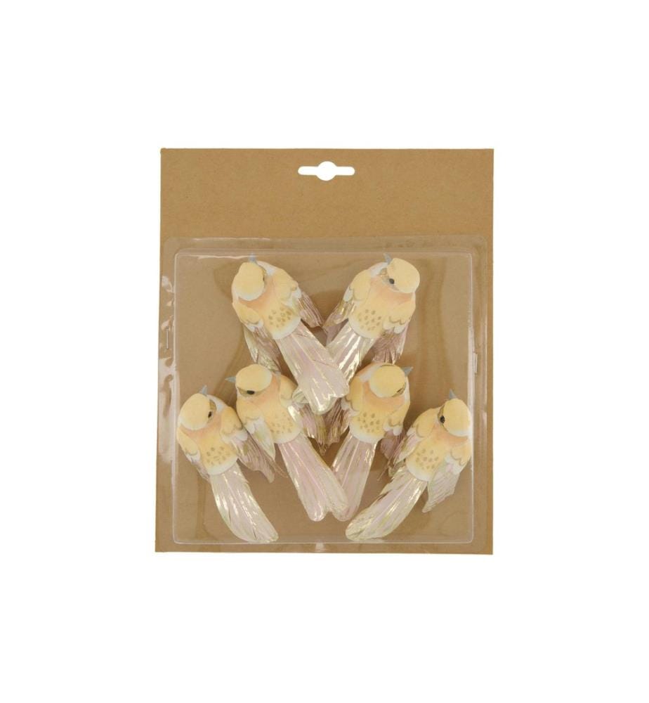 CHALET - Deko Federvögel 6 Stück, Braun/Beige