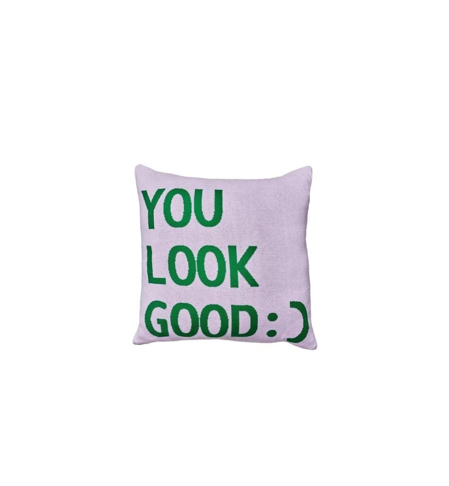 CHIC MIC - Coussin en coton tricoté Looking good Violet/Vert