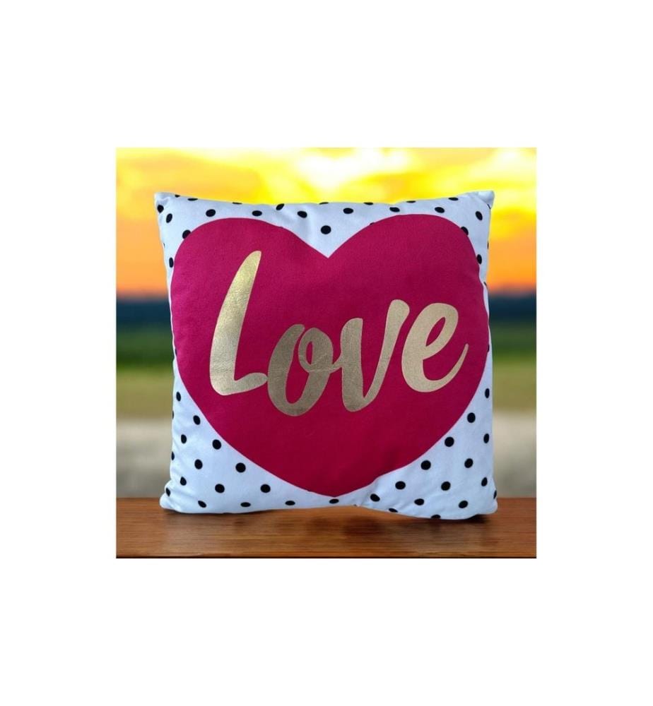 DAMECO - Oreiller «Love», blanc rouge or avec fermeture éclair