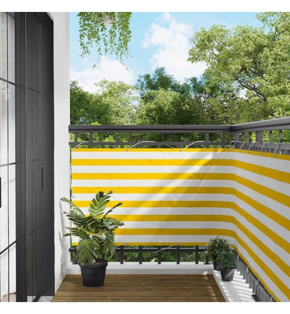 vidaXL Écran de balcon Jaune et blanc 100 x 800 cm Tissu Oxford
