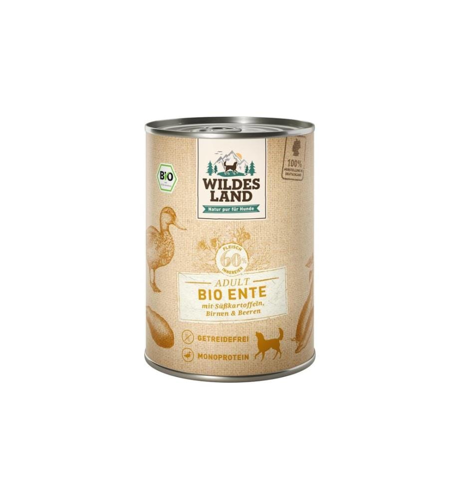 WILDES LAND - Nassfutter Ente mit Süsskartoffeln, Birnen & Beeren 400 g