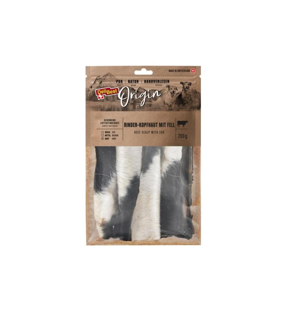 DELIBEST - Kausnack Origin Rinder-Kopfhaut mit Fell 15 cm, 200 g