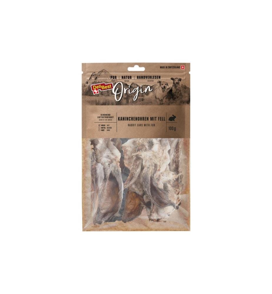 DELIBEST - Kausnack Origin Kaninchenohren mit Fell 100 g
