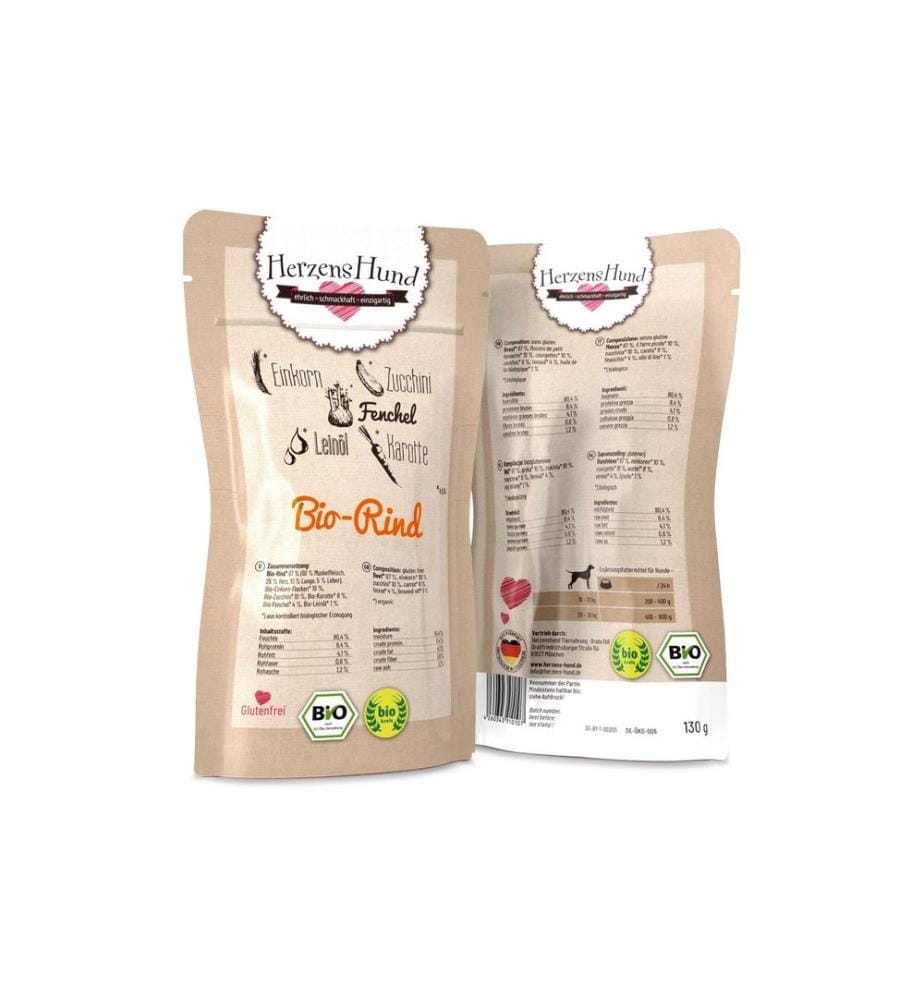 HerzensHund - Nassfutter Bio-Rind mit Bio-Gemüse, 130 g