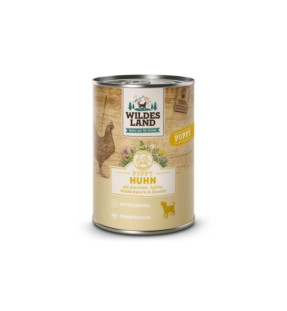 WILDES LAND - Nassfutter Dog Puppy Huhn mit Karotte und Apfel 400 g