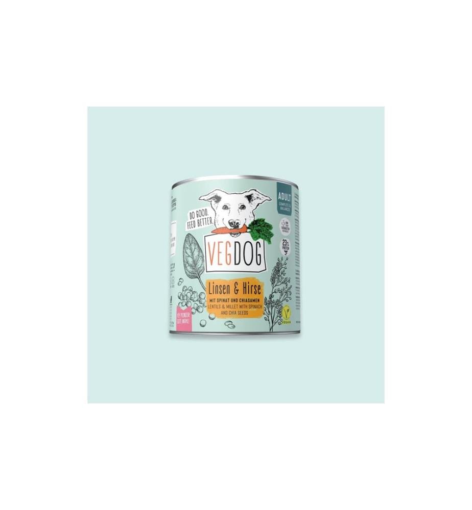 Vegdog - Nassfutter Adult Linsen und Hirse 800 g