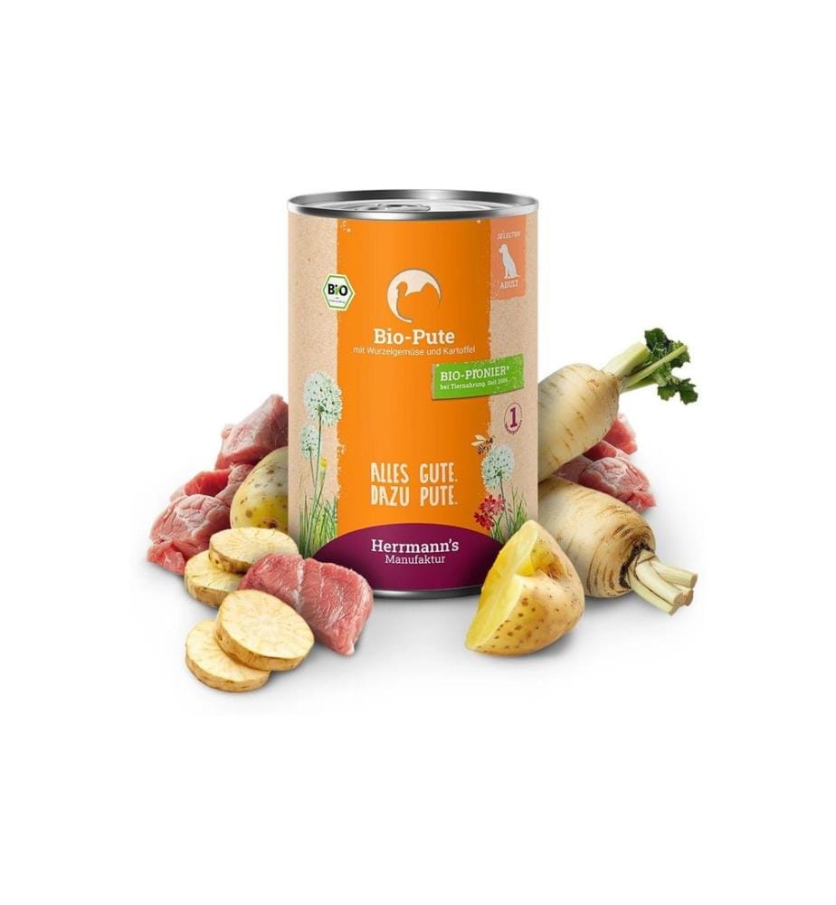 HERRMANN'S - Nassfutter Bio Pute mit Pastinake und Kartoffel 6 x 400 g