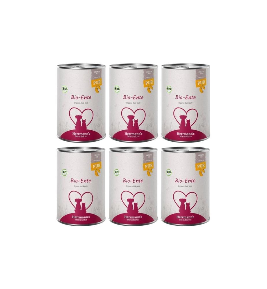 HERRMANN'S - Alimentation humide Canard bio viande pure 6 x 400 g