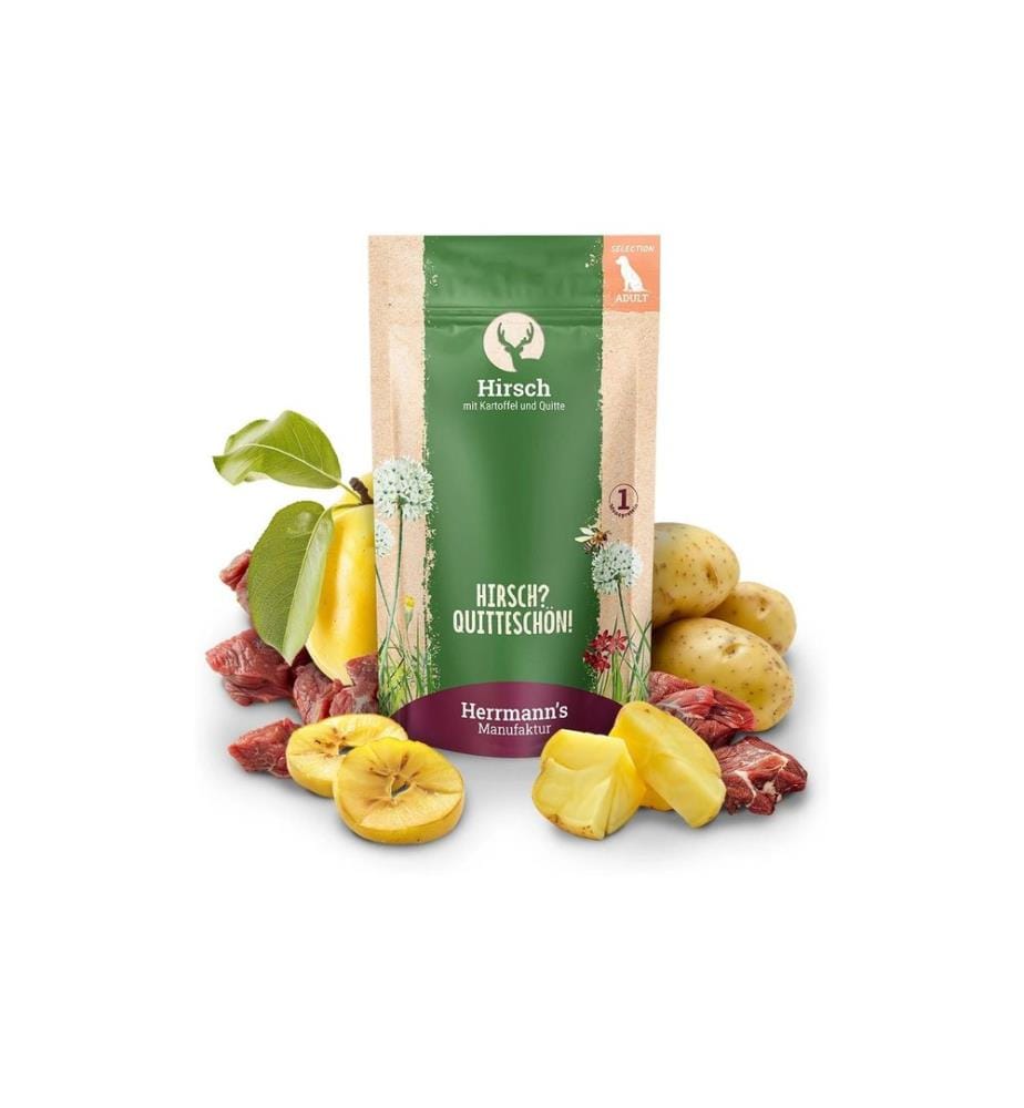 HERRMANN'S - Alimentation humide Cerf avec pomme de terre et coing 14 x 150 g