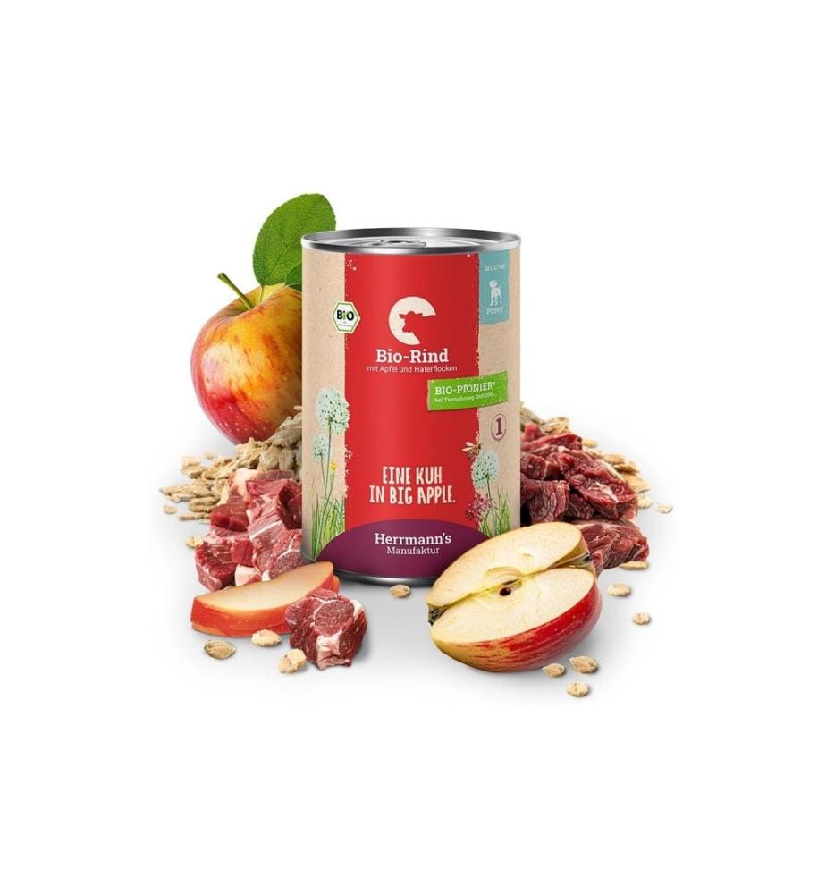 Herrmann's Nourriture humide Bio Boeuf aux pommes et flocons d'avoine 6 x 400 g