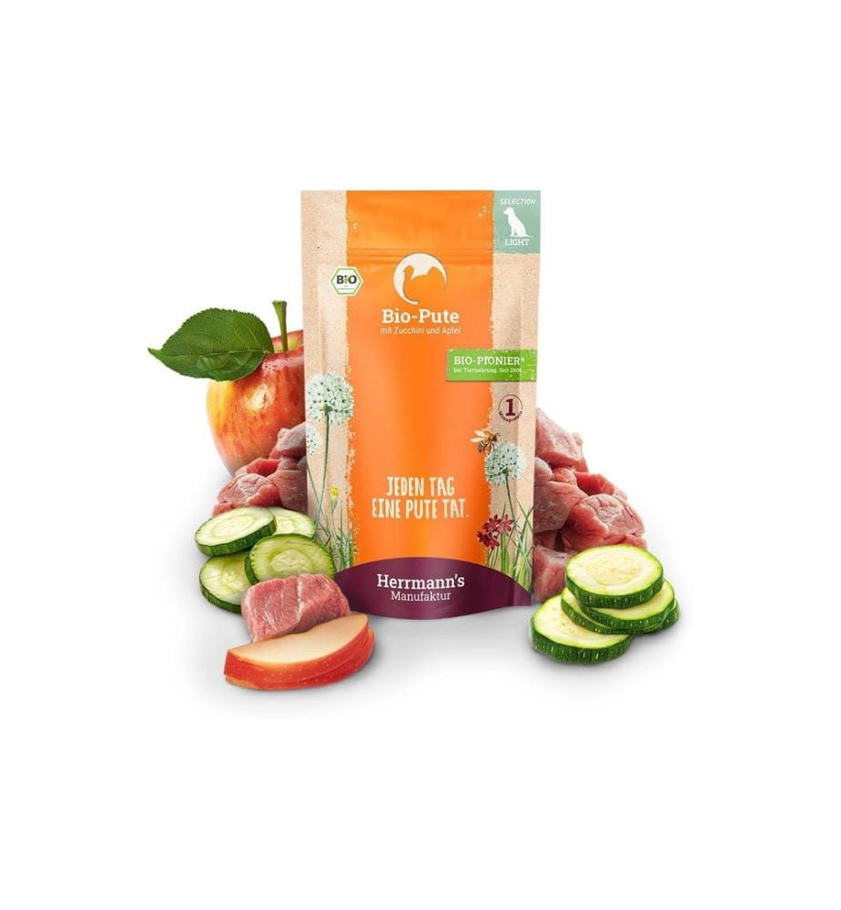 Herrmann's Nourriture humide Bio Dinde avec courgette et pomme 14 x 150 g