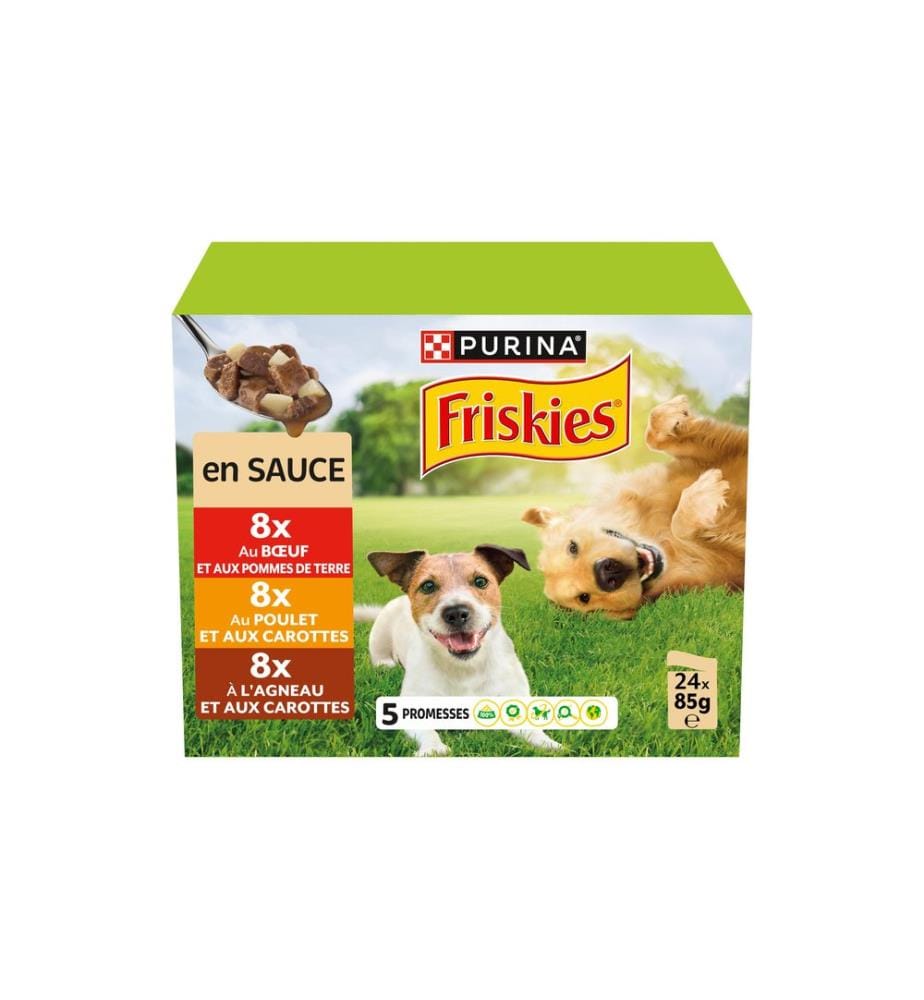 Purina Friskies Pâtée pour chat adulte au boeuf, poulet, agneau en sauce 24 x 85 g