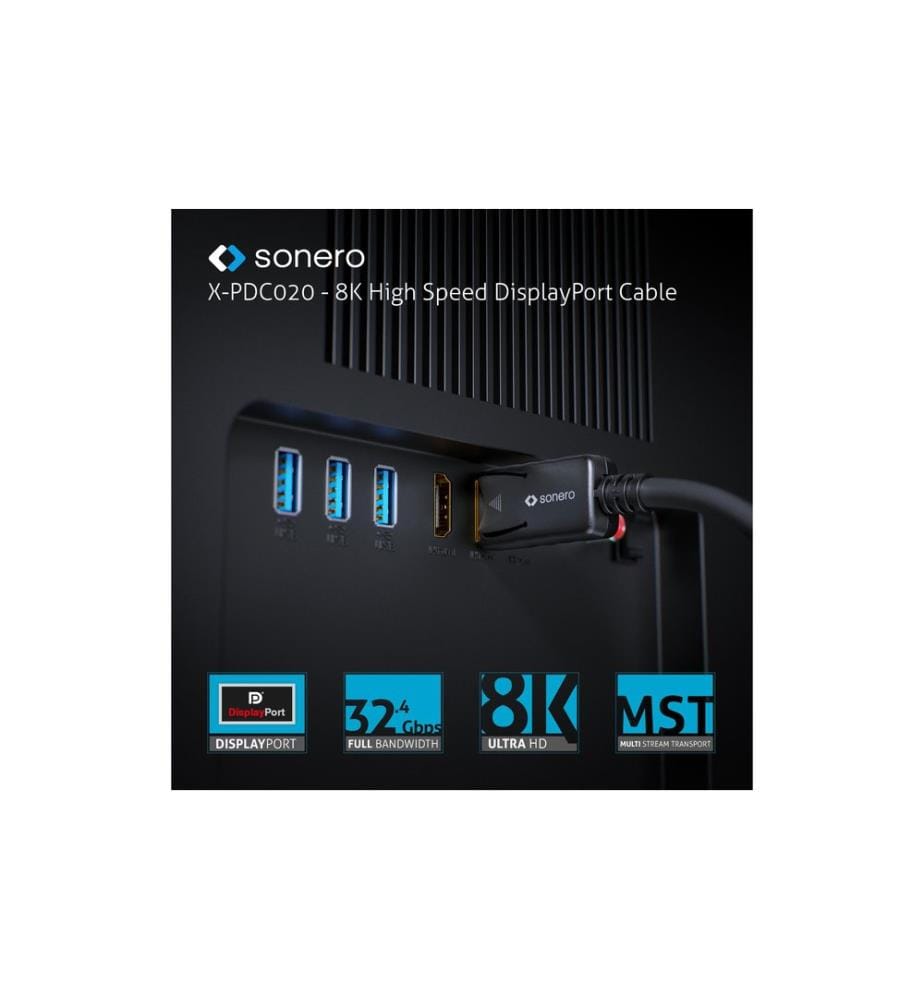 SONERO - Kabel 8K Displayport 1.4 Stecker  Stecker, 8K/60Hz, 2 m