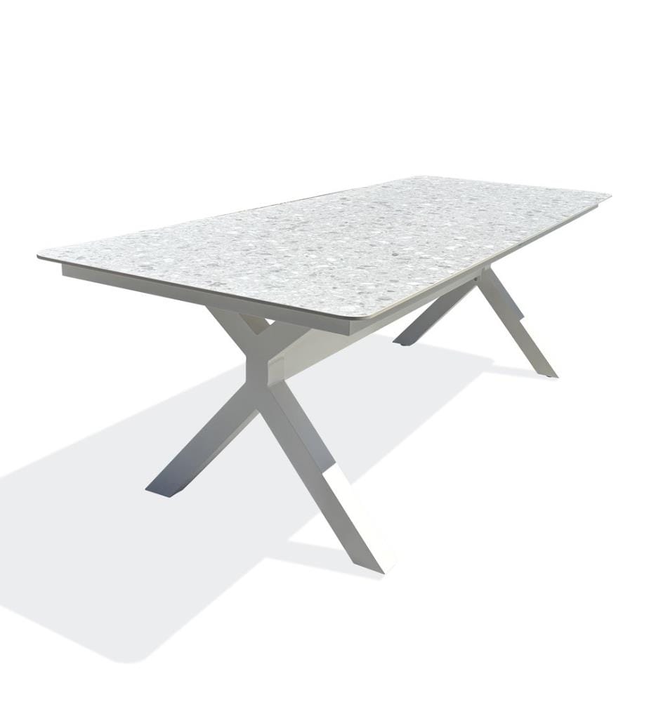 Gartentisch ABELLA (220x90 cm) aus Aluminium und Sinterstone-Tischplatte - WEISS