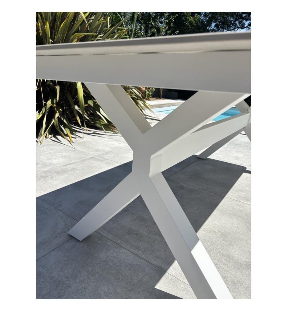 Gartentisch ABELLA (220x90 cm) aus Aluminium und Sinterstone-Tischplatte - WEISS