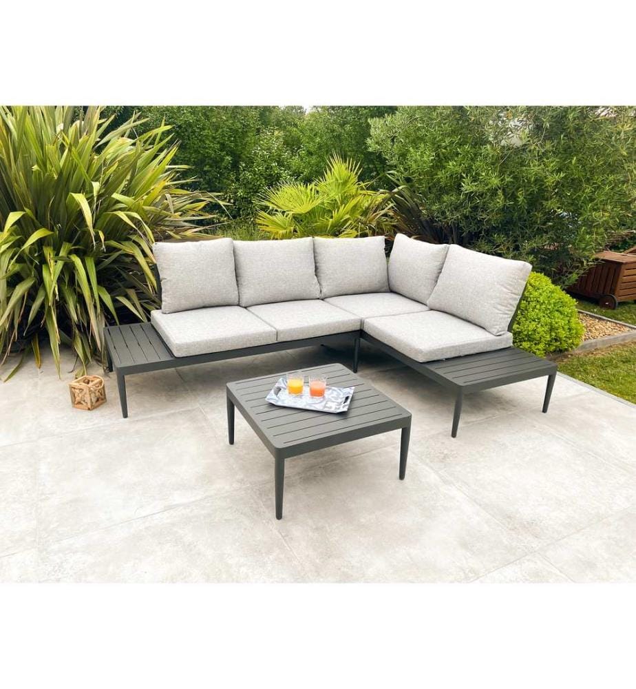 Garten-Eckgarnitur ANKARA 4-Sitzer aus Aluminium - SCHWARZ