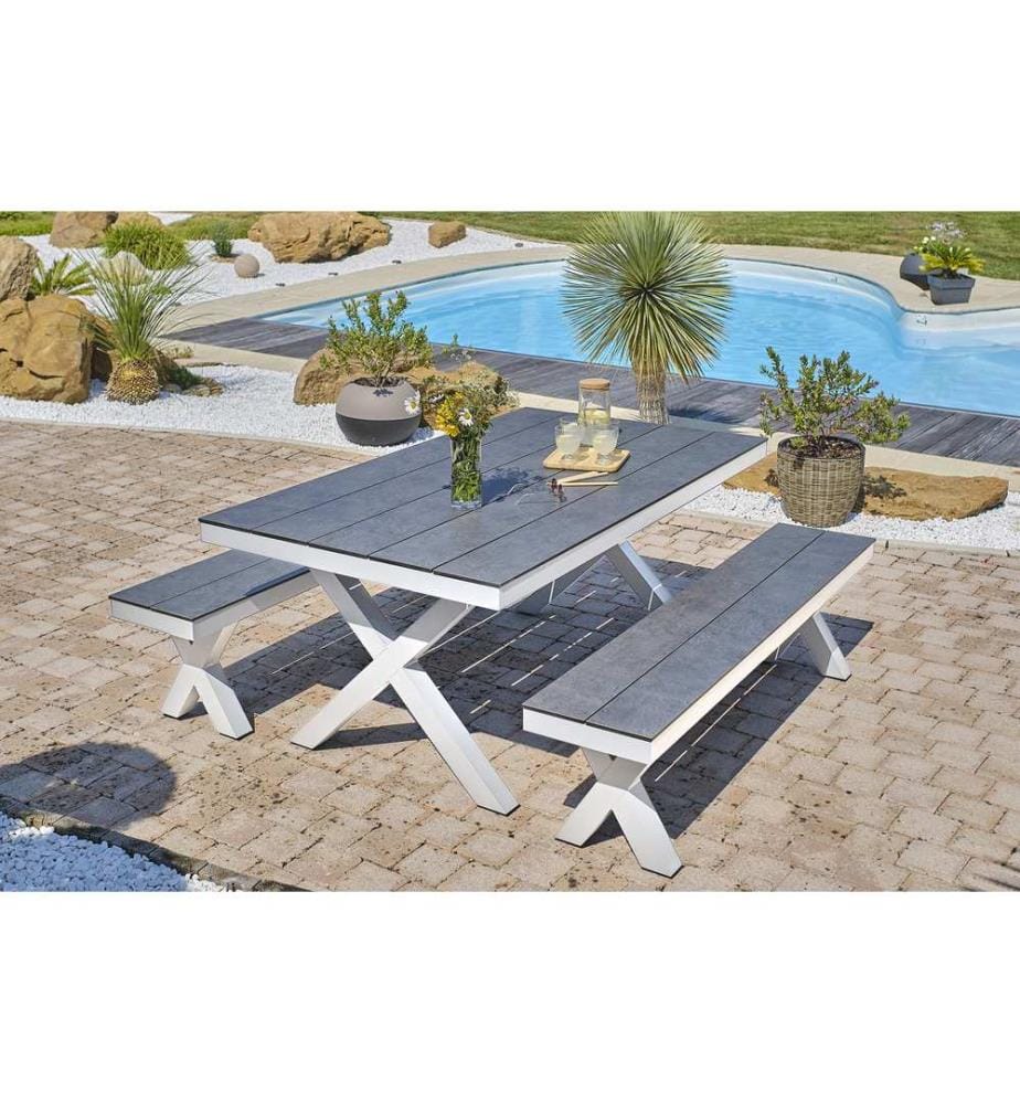Gartentisch ANNECY (175x100) aus Aluminium und HPL-Platte - WEISS