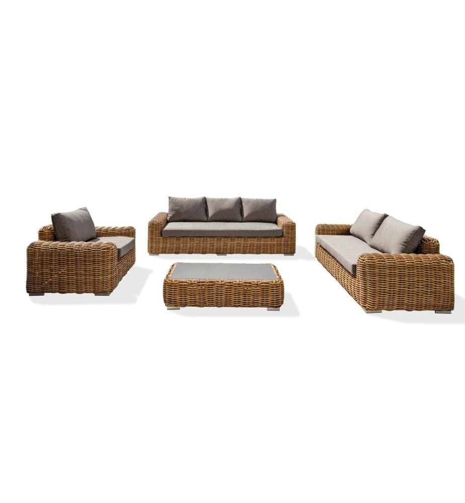 Niedrige Gartenmöbel BORABORA 6-Sitzer aus rundem Geflecht - BRAUN