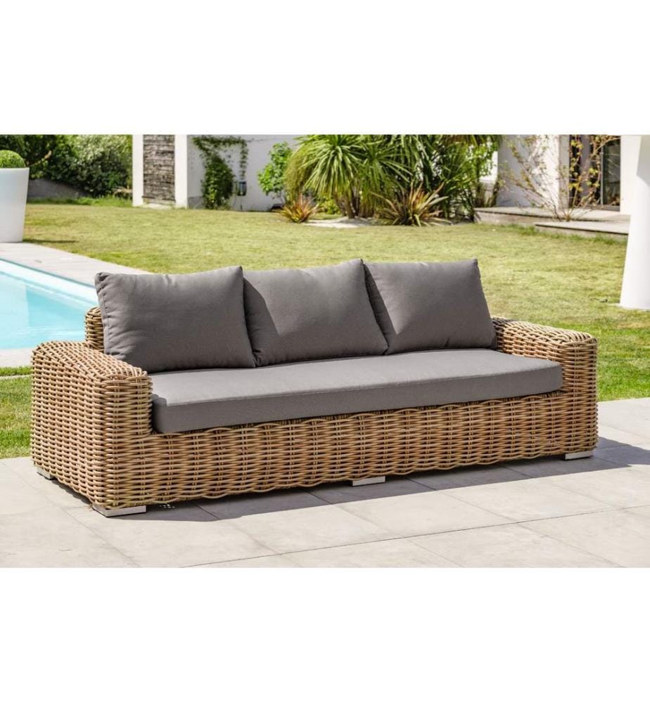 Niedrige Gartenmöbel BORABORA 6-Sitzer aus rundem Geflecht - BRAUN