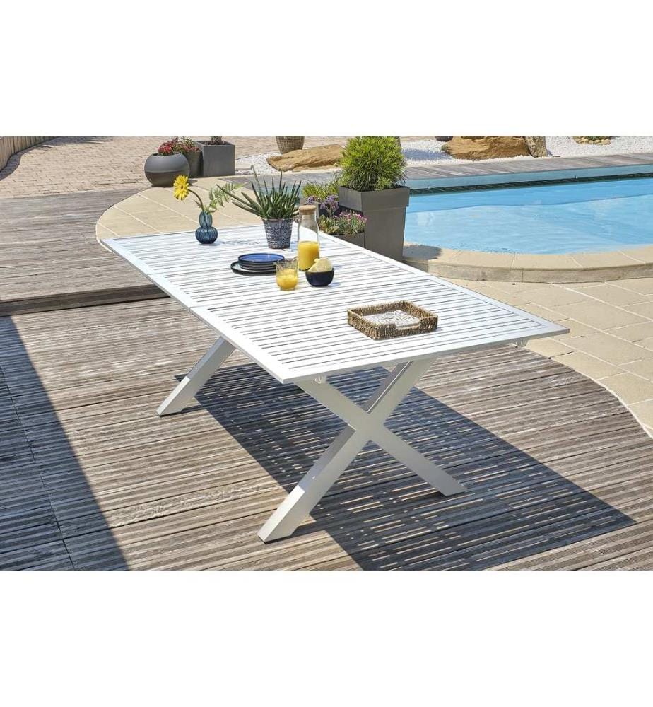 Tavolo da giardino FLORIDE (180/240x100 cm) in alluminio con prolunga automatica - BIANCO