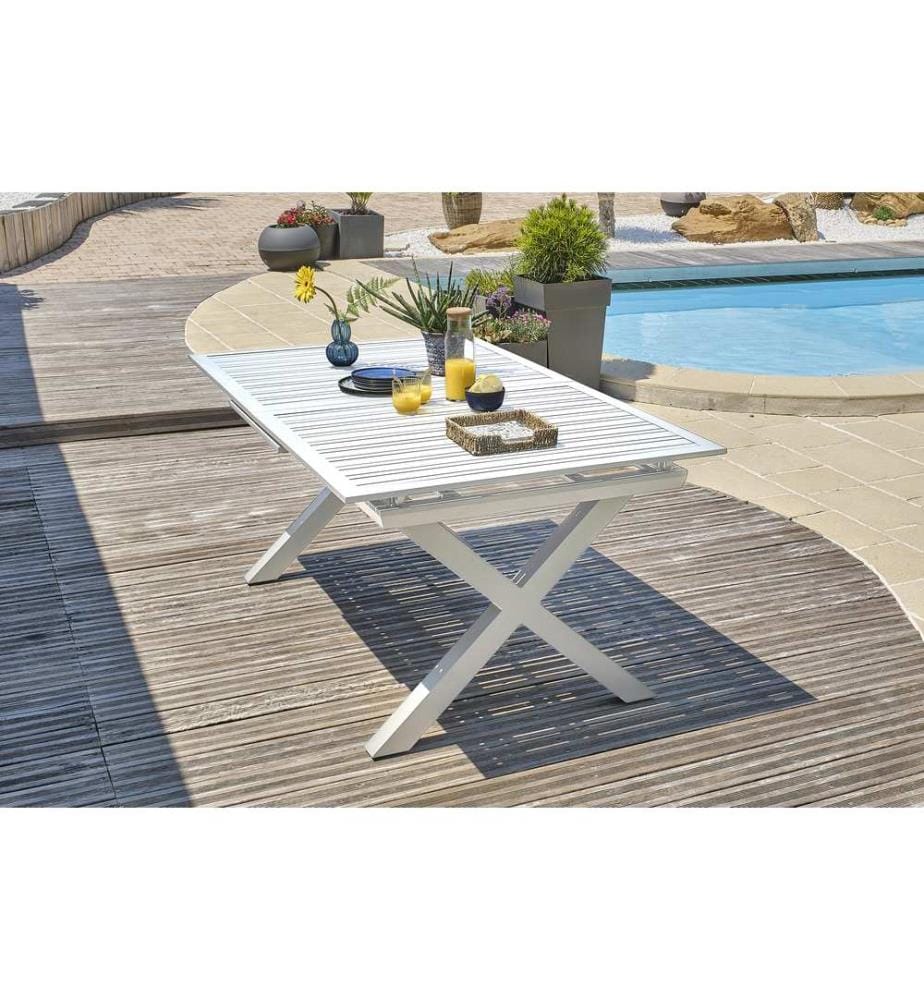 Tavolo da giardino FLORIDE (180/240x100 cm) in alluminio con prolunga automatica - BIANCO