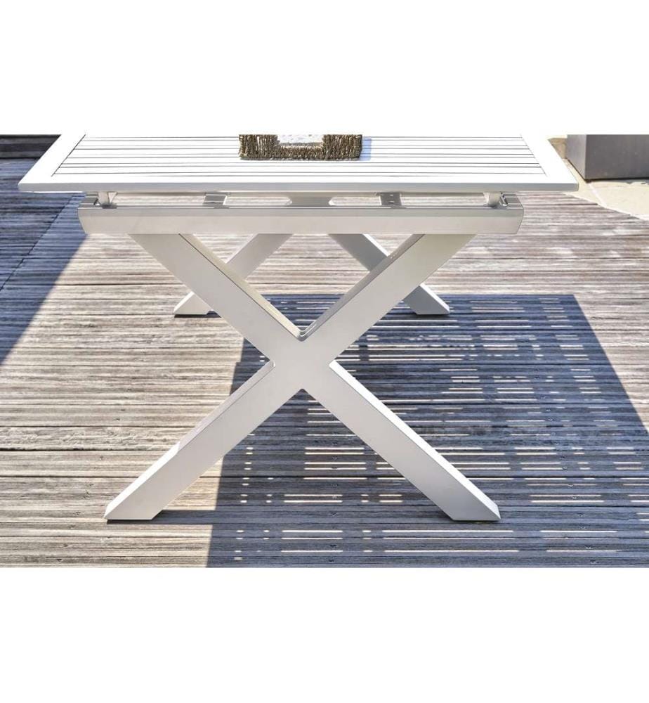 Tavolo da giardino FLORIDE (180/240x100 cm) in alluminio con prolunga automatica - BIANCO
