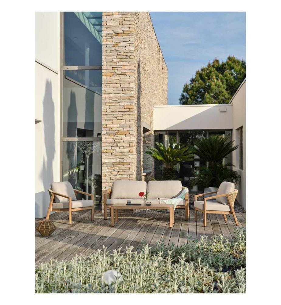 Niedrige Gartenmöbel GOYA 5-Sitzer aus Aluminium mit Holzeffekt - GRAU