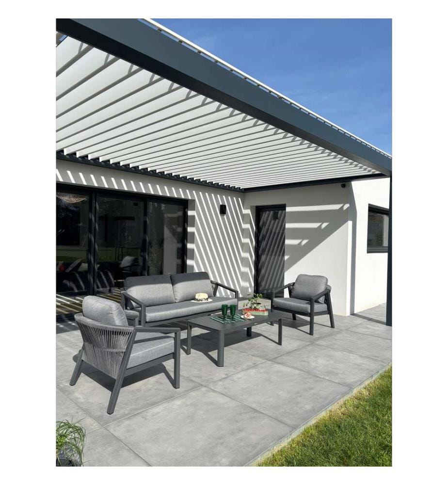 Set di mobili da giardino KELIA a 5 posti in alluminio e corda intrecciata - GRIGIO ANTRACITE