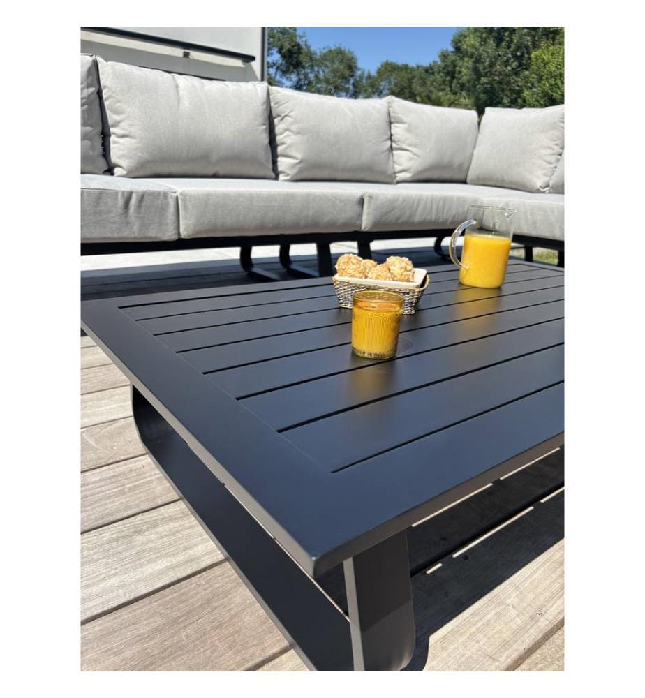 Set di mobili da giardino angolari KUMLA 6 posti in alluminio e canna di liana intrecciata - NERO