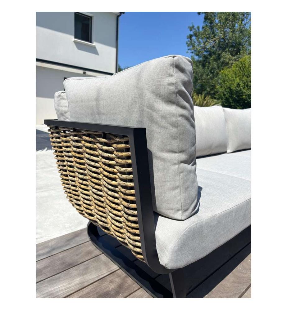 Set di mobili da giardino angolari KUMLA 6 posti in alluminio e canna di liana intrecciata - NERO