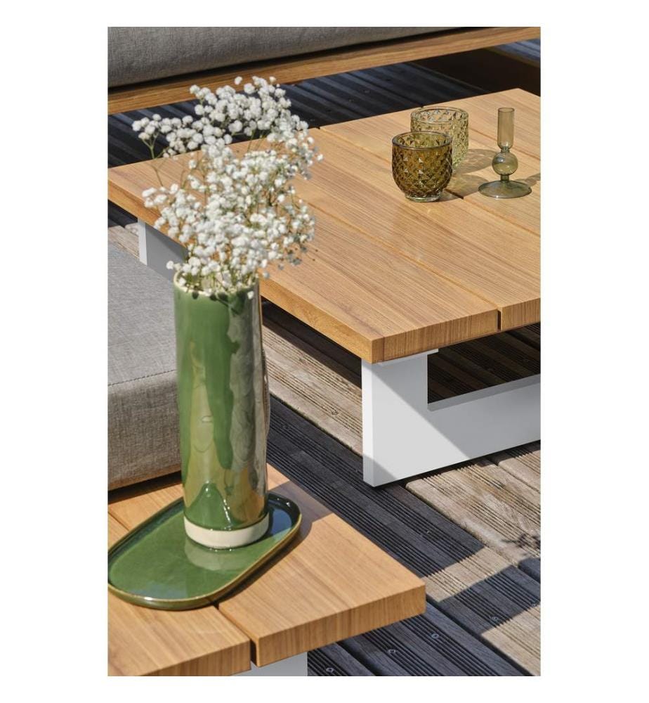 Set di mobili da giardino LAVEZZI a 5 posti in alluminio con piano effetto legno - BIANCO