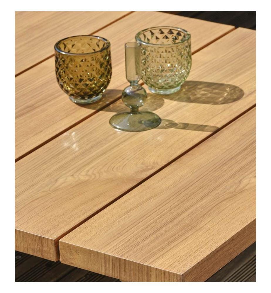 Set di mobili da giardino LAVEZZI a 5 posti in alluminio con piano effetto legno - BIANCO