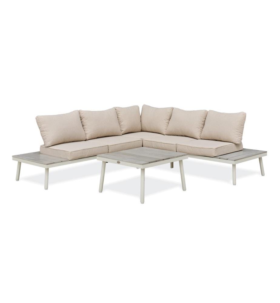 Set di mobili da giardino angolari OSAKA 5 posti in alluminio grigio effetto legno - BIANCO
